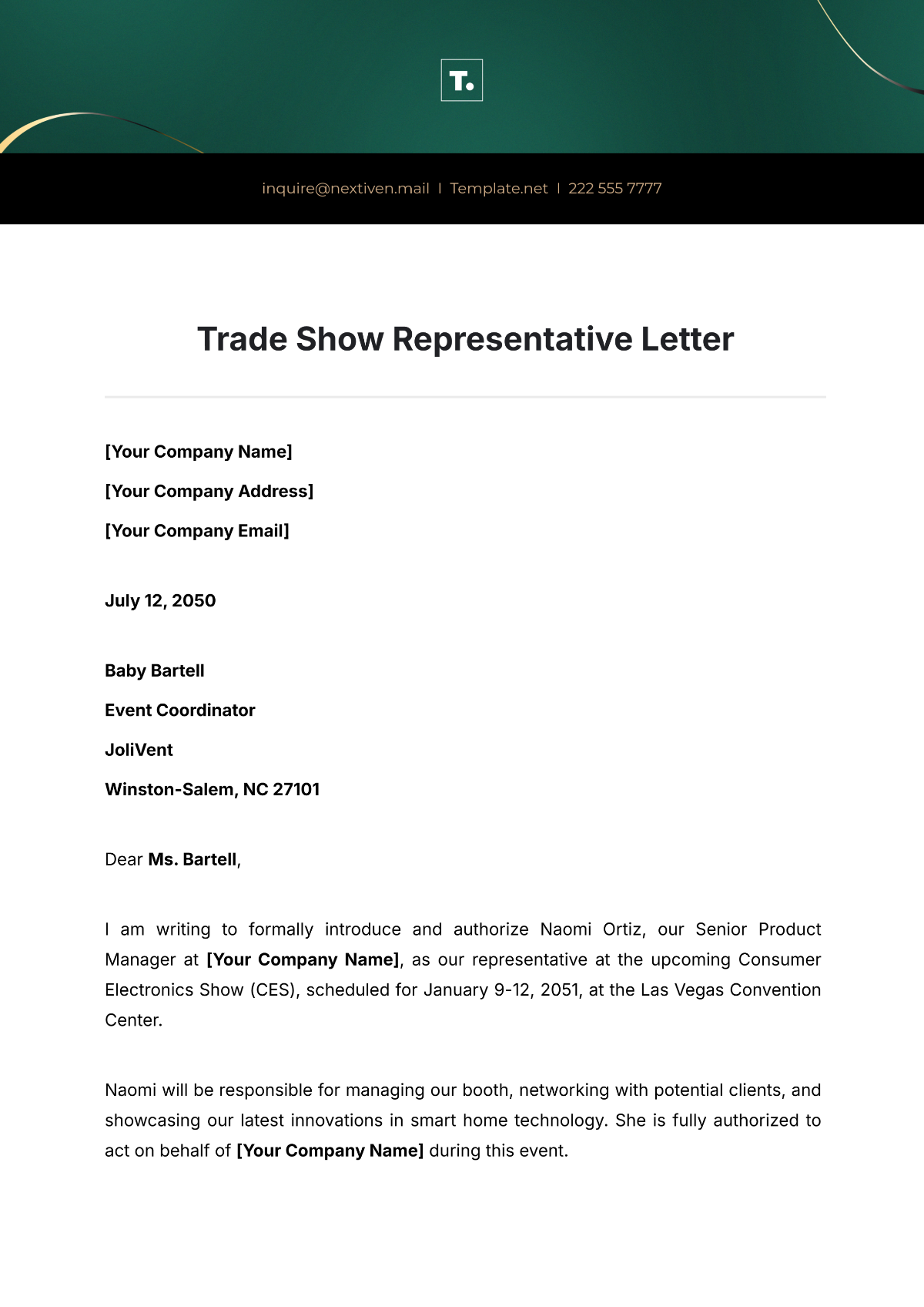 Trade Show Representative Letter Template - Edit Online & Download