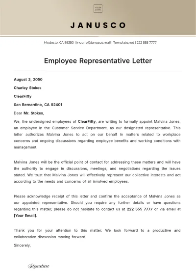 Free Employee Representative Letter Template to Edit Online