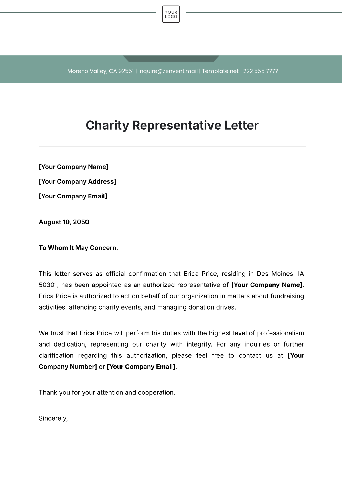 Charity Representative Letter Template - Edit Online & Download