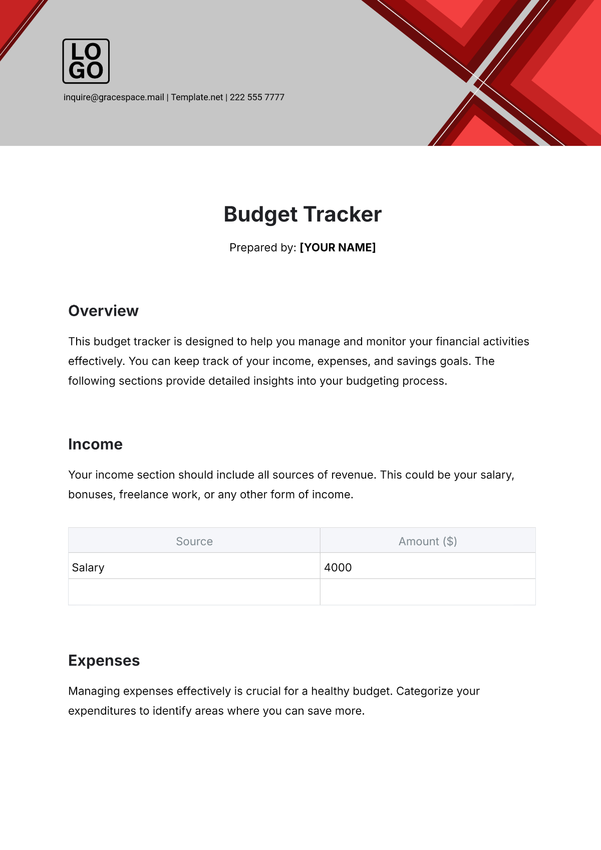 Budget Tracker Template - Edit Online & Download