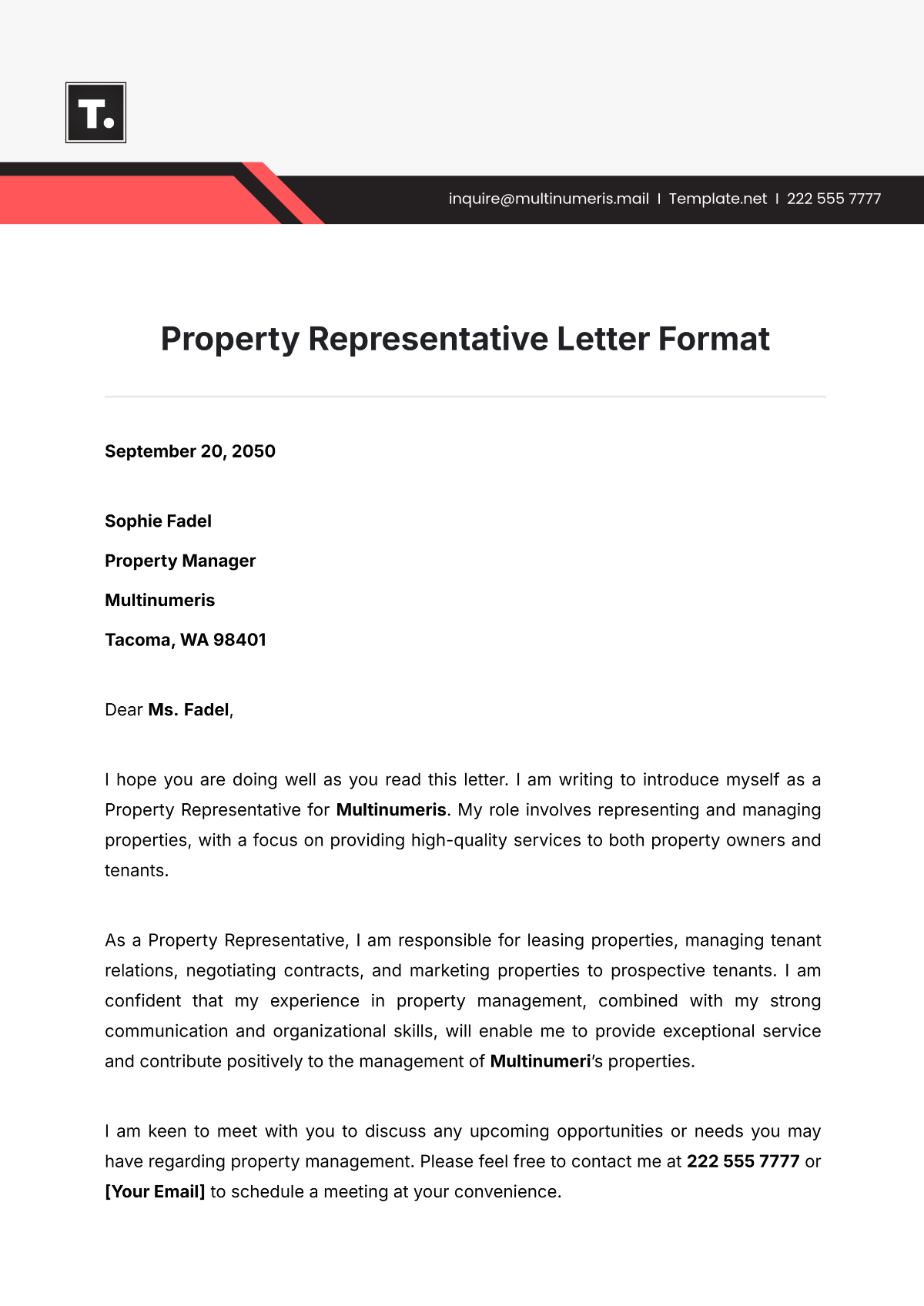 Property Representative Letter Format Template - Edit Online & Download