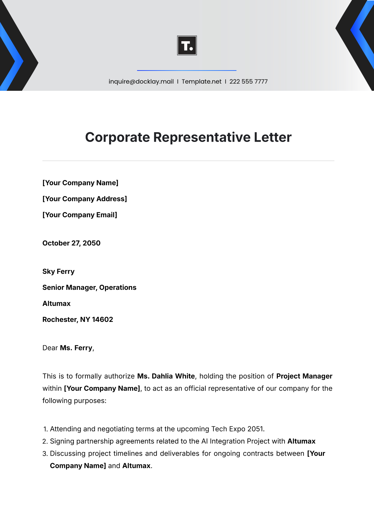 Corporate Representative Letter Template - Edit Online & Download