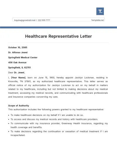 Free Healthcare Representative Letter Template to Edit Online