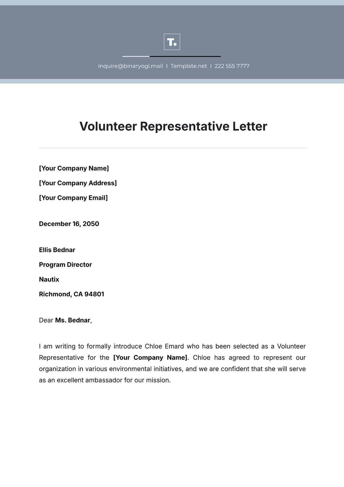 Volunteer Representative Letter Template - Edit Online & Download