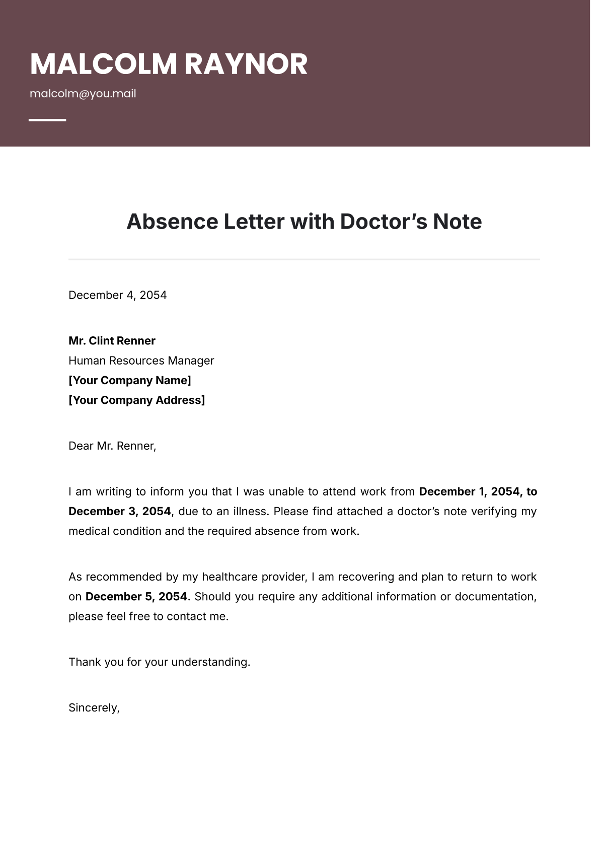 Free Absence Letter With Doctors Note Template Edit Online Download Template Net