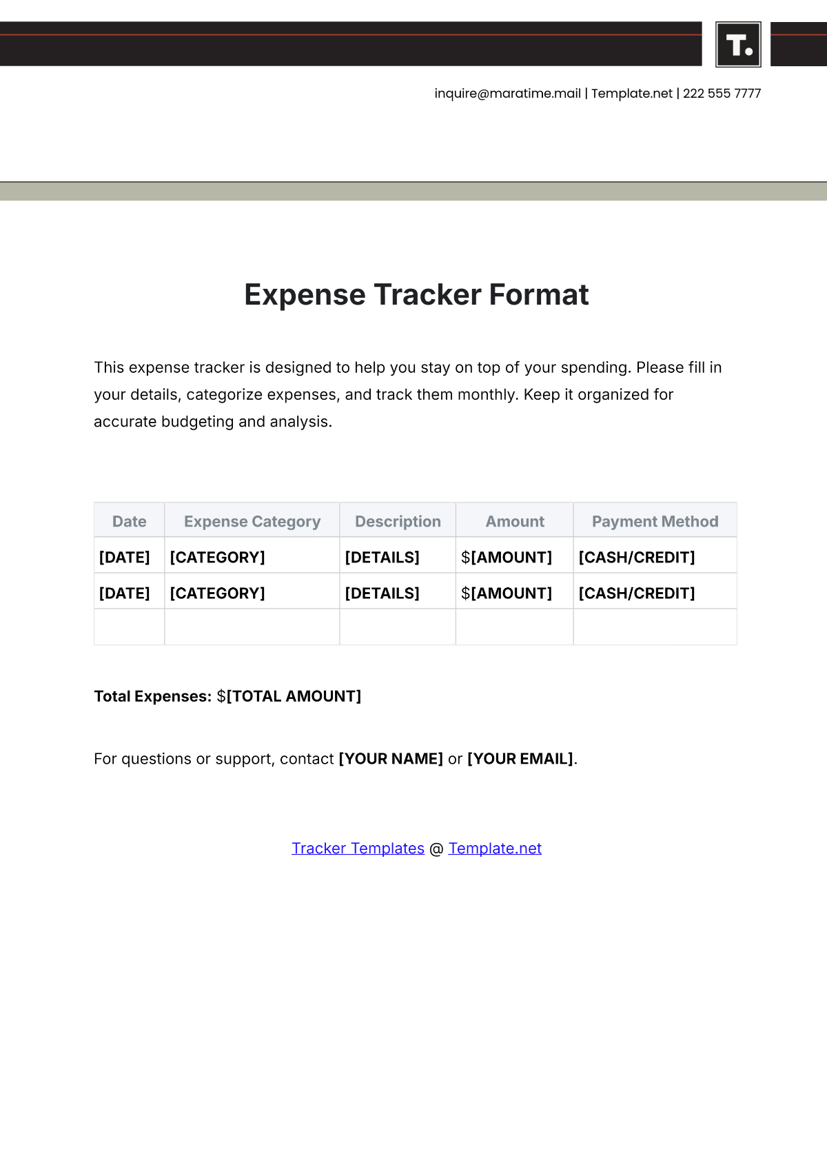 Expense Tracker Format Template - Edit Online & Download