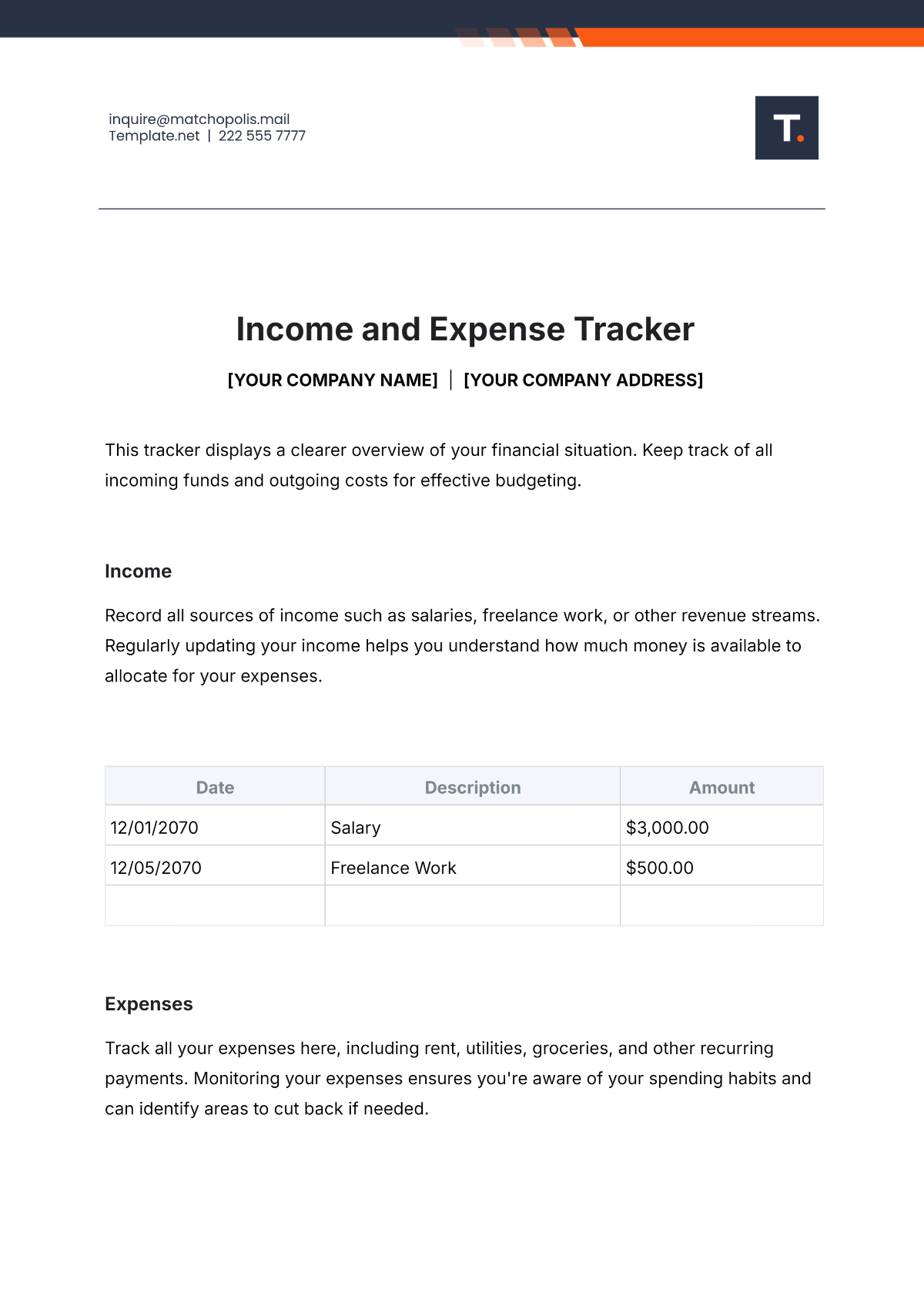 Income and Expense Tracker Template - Edit Online & Download