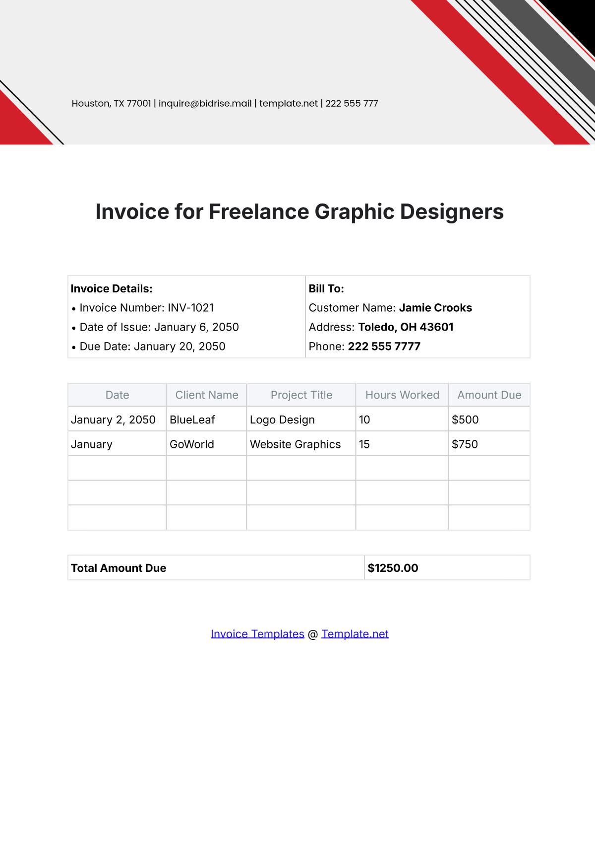 Invoice for Freelance Graphic Designers Template - Edit Online & Download