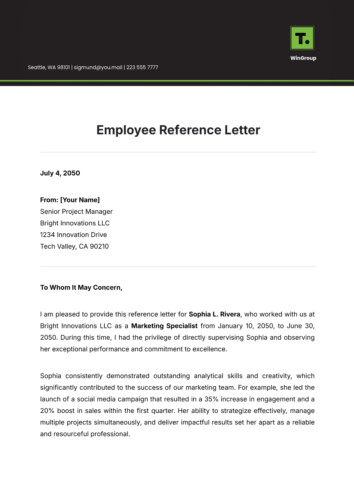 General Employment Reference Letter Template - Edit Online & Download