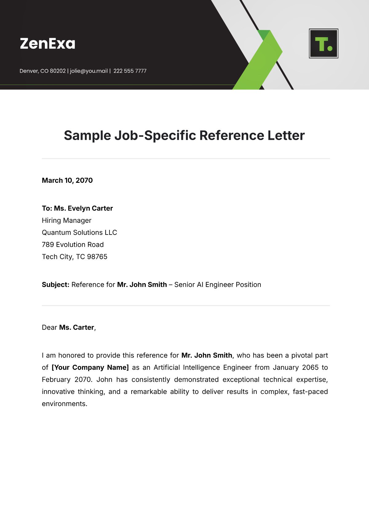 Sample Job-Specific Reference Letter Template - Edit Online & Download