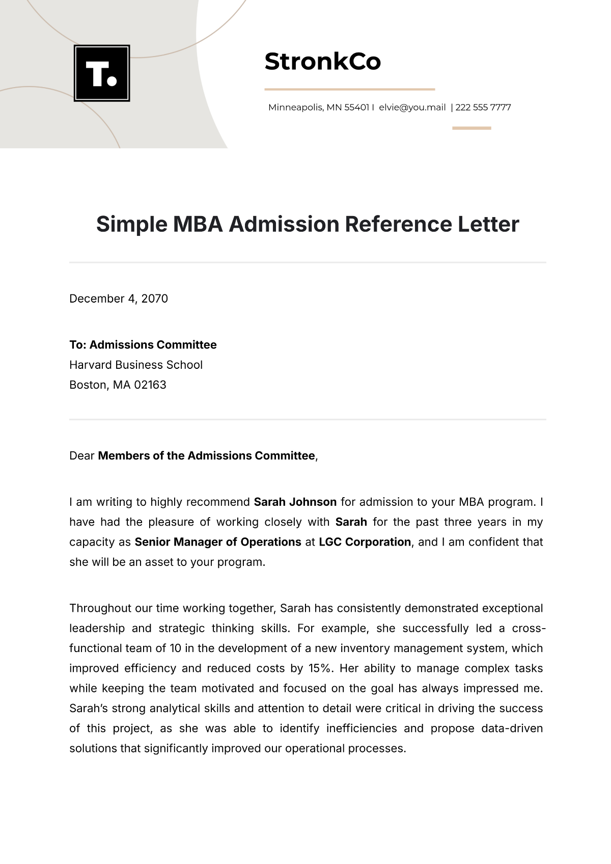 Simple MBA Admission Reference Letter Template - Edit Online & Download