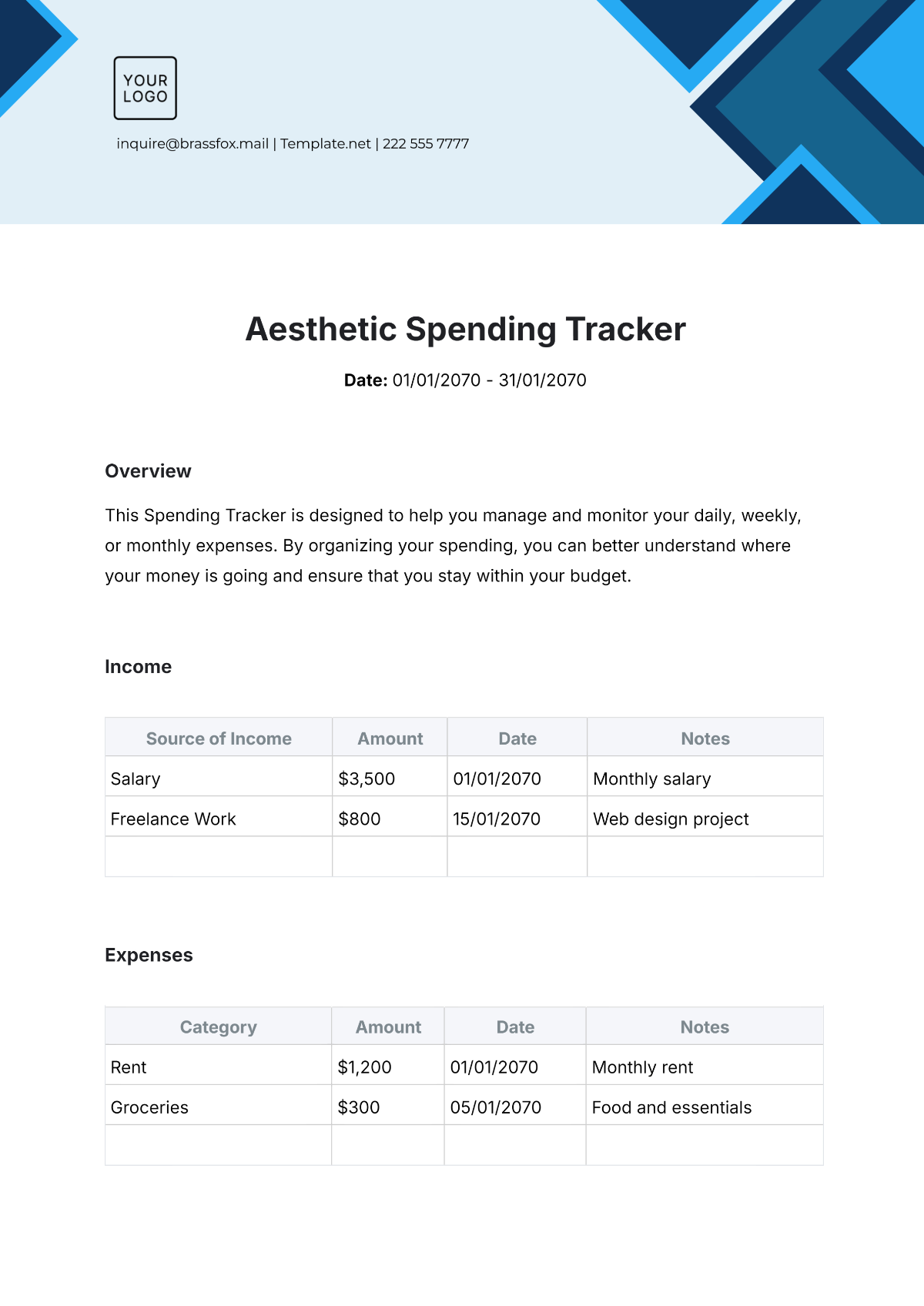 Aesthetic Spending Tracker Template - Edit Online & Download