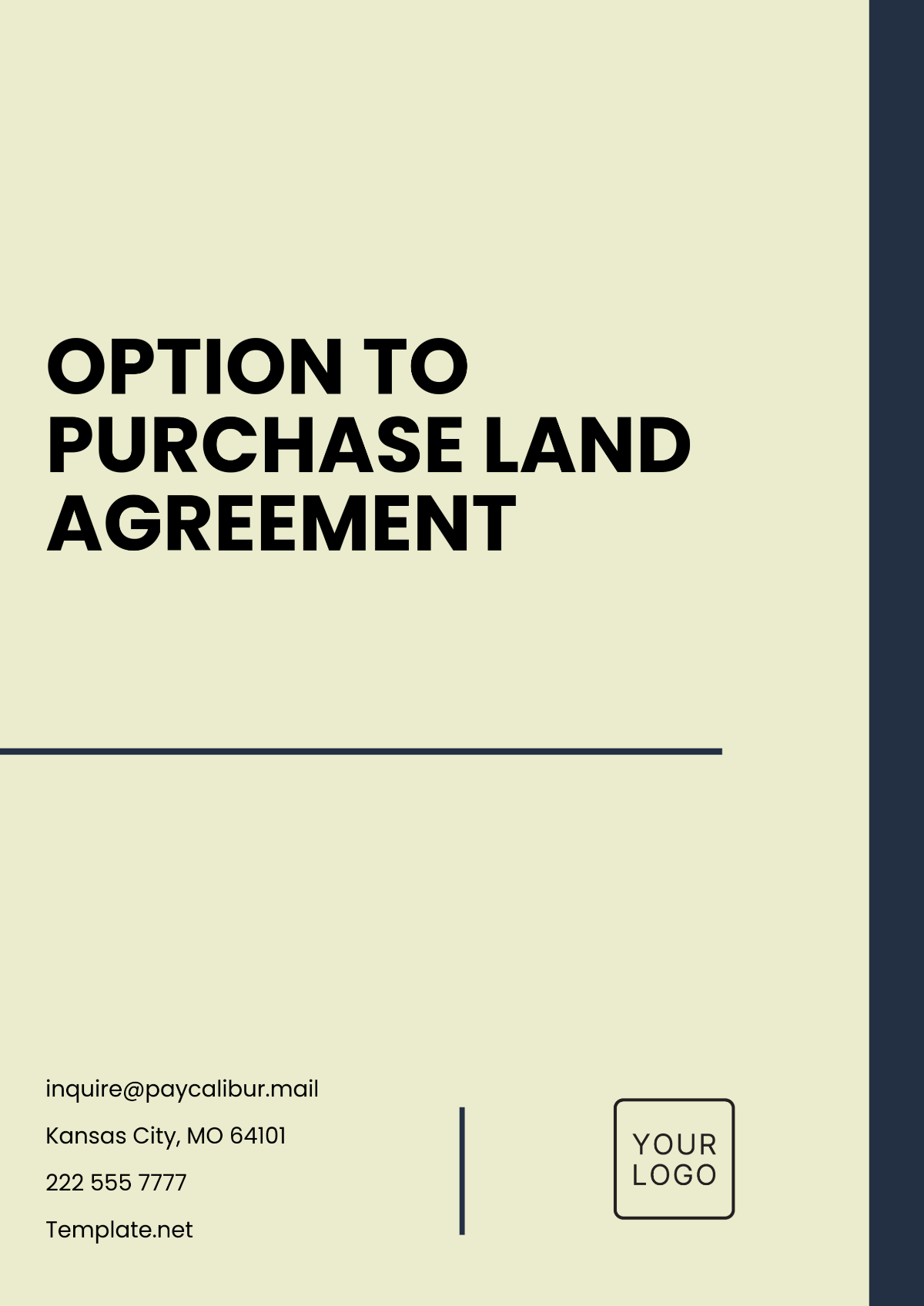 Option to Purchase Land Agreement Template - Edit Online & Download