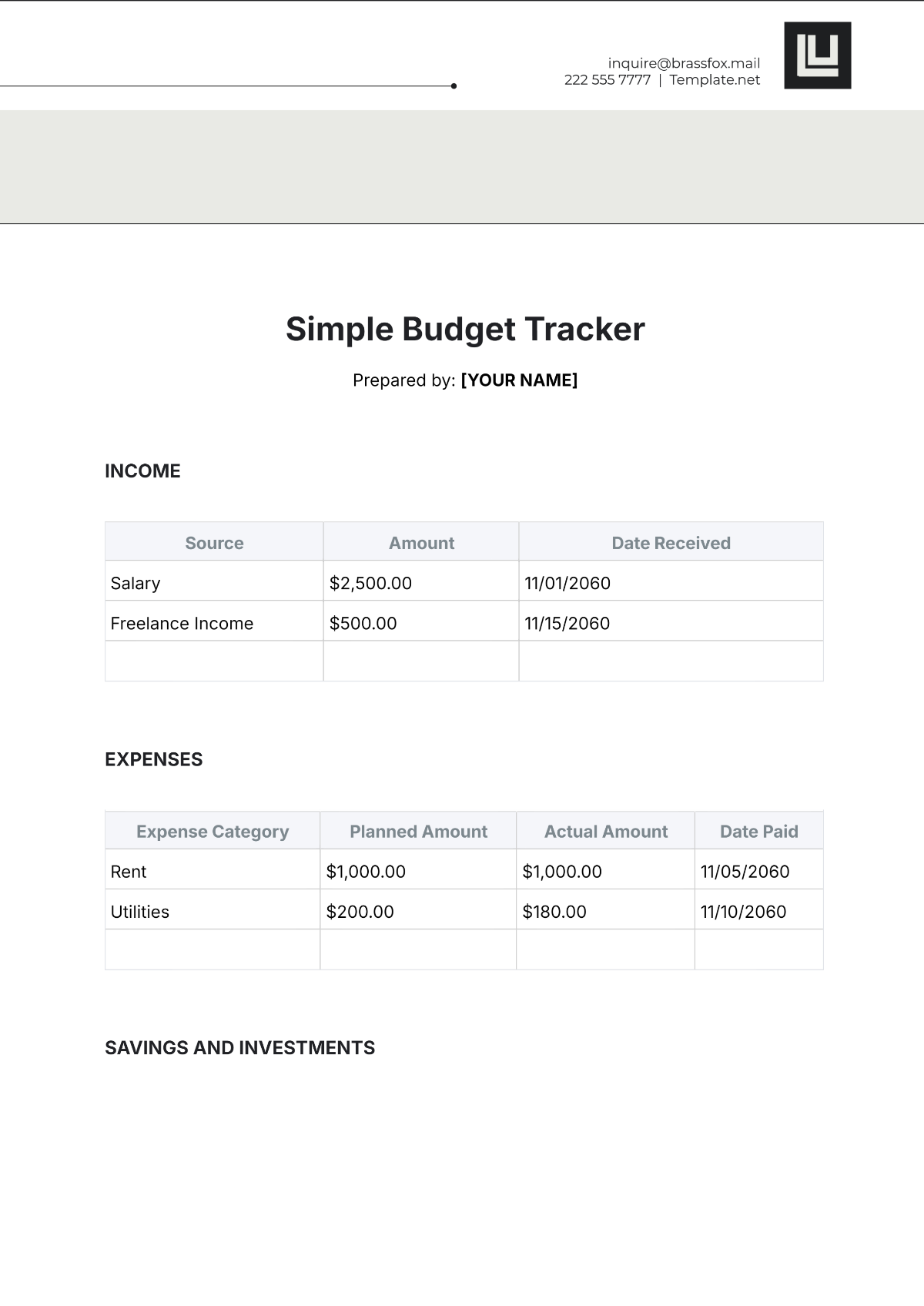 Simple Budget Tracker Template - Edit Online & Download