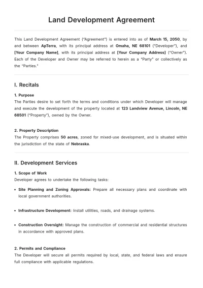 Free Land Development Agreement Template to Edit Online