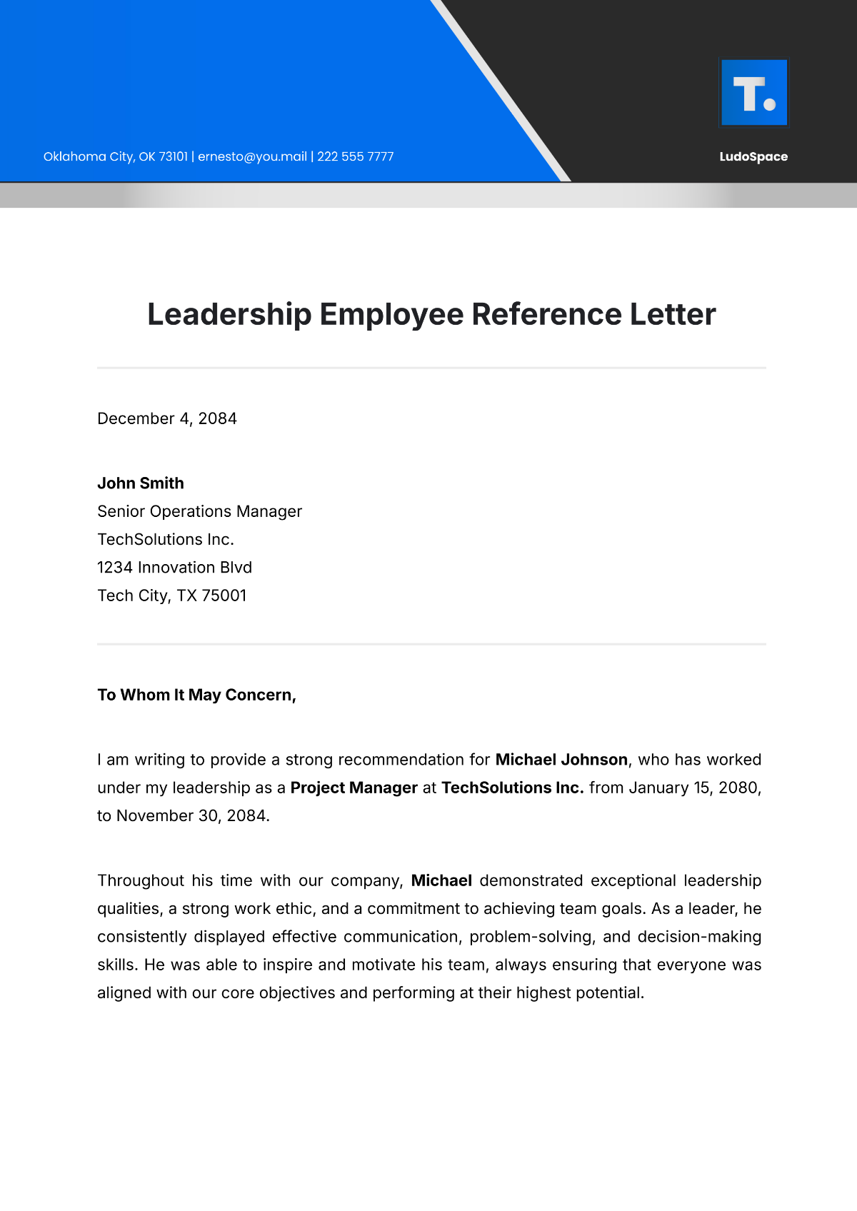 Leadership Employee Reference Letter Template - Edit Online & Download