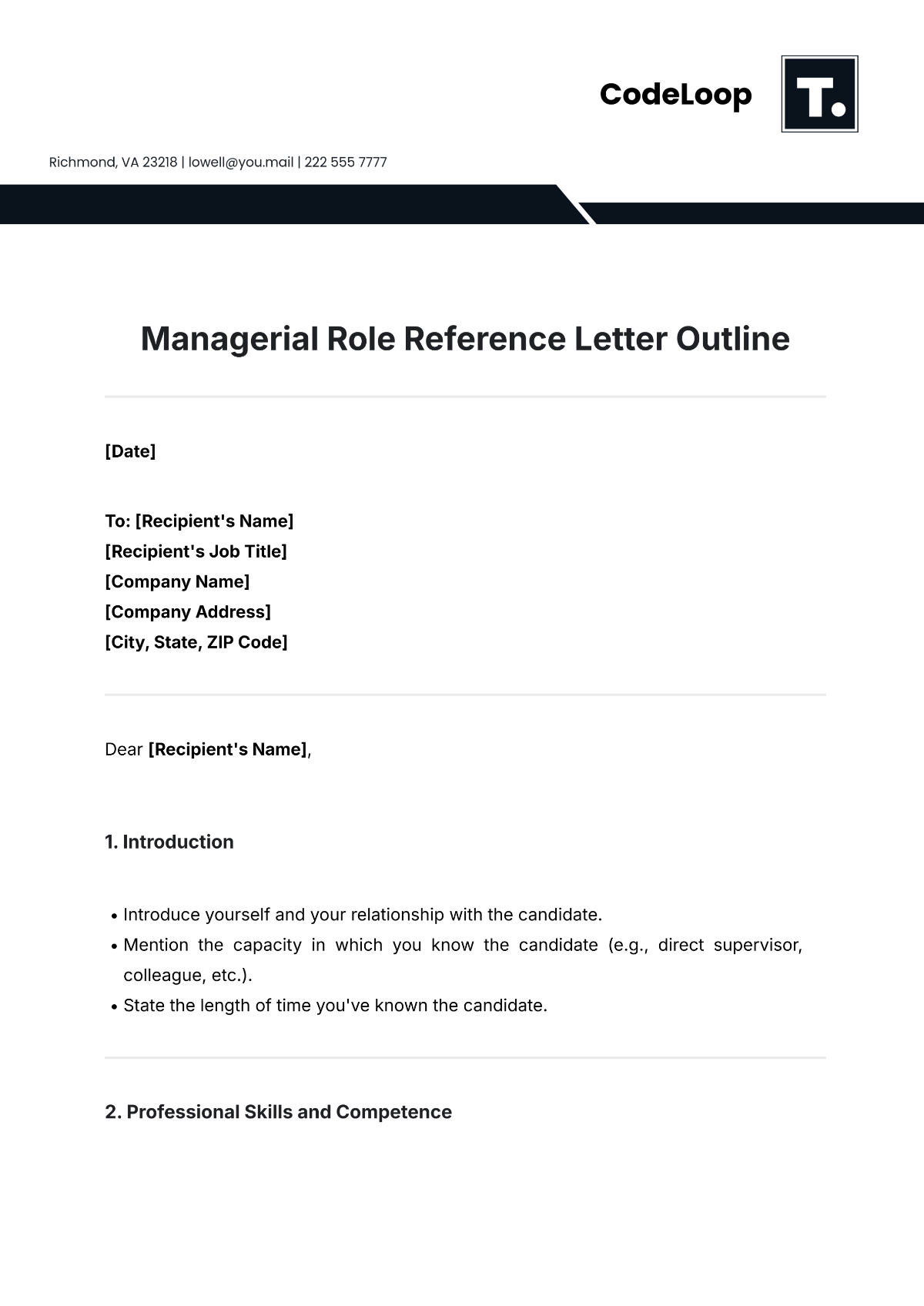 Managerial Role Reference Letter Outline Template - Edit Online & Download