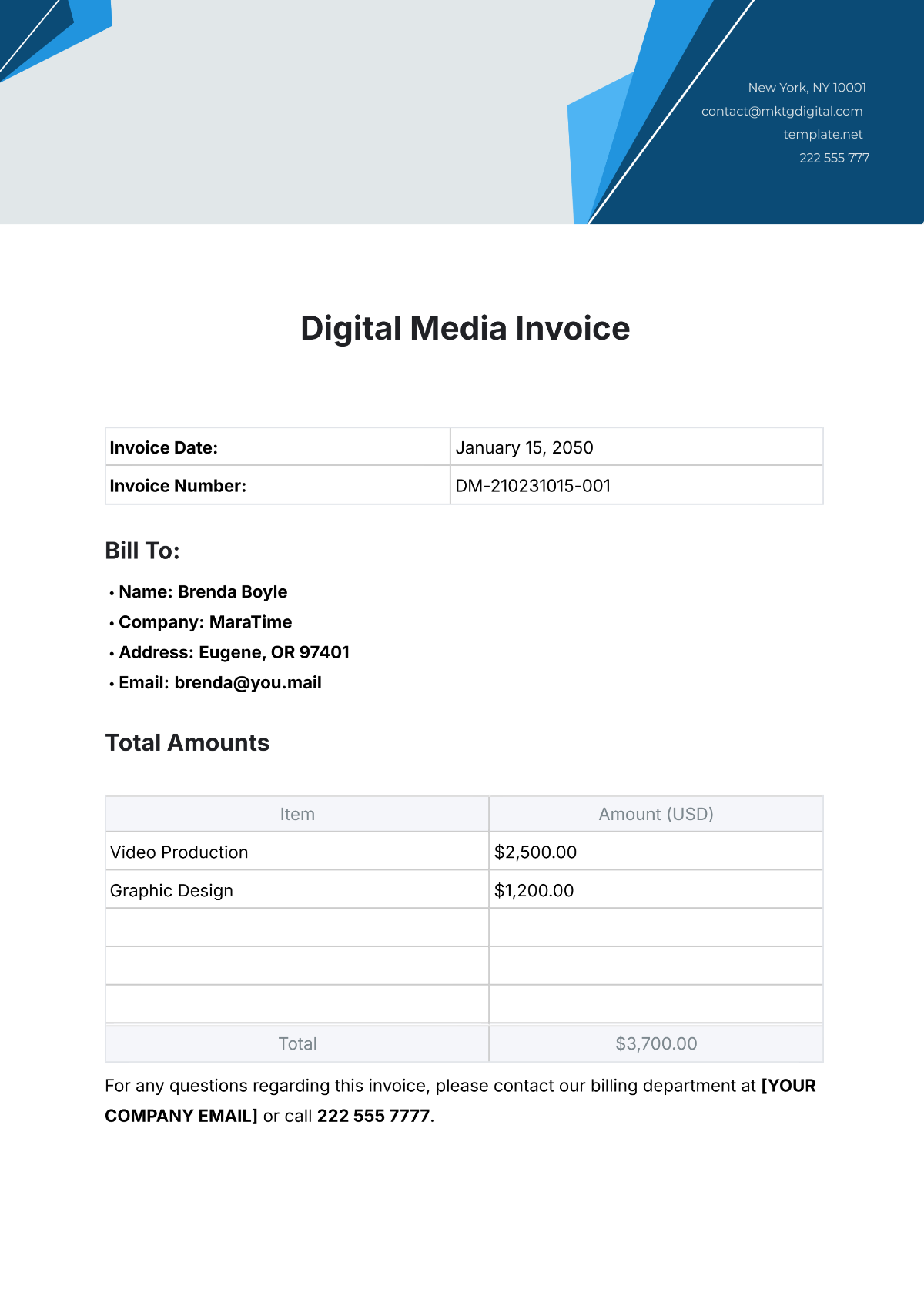 Digital Media Invoice Template - Edit Online & Download