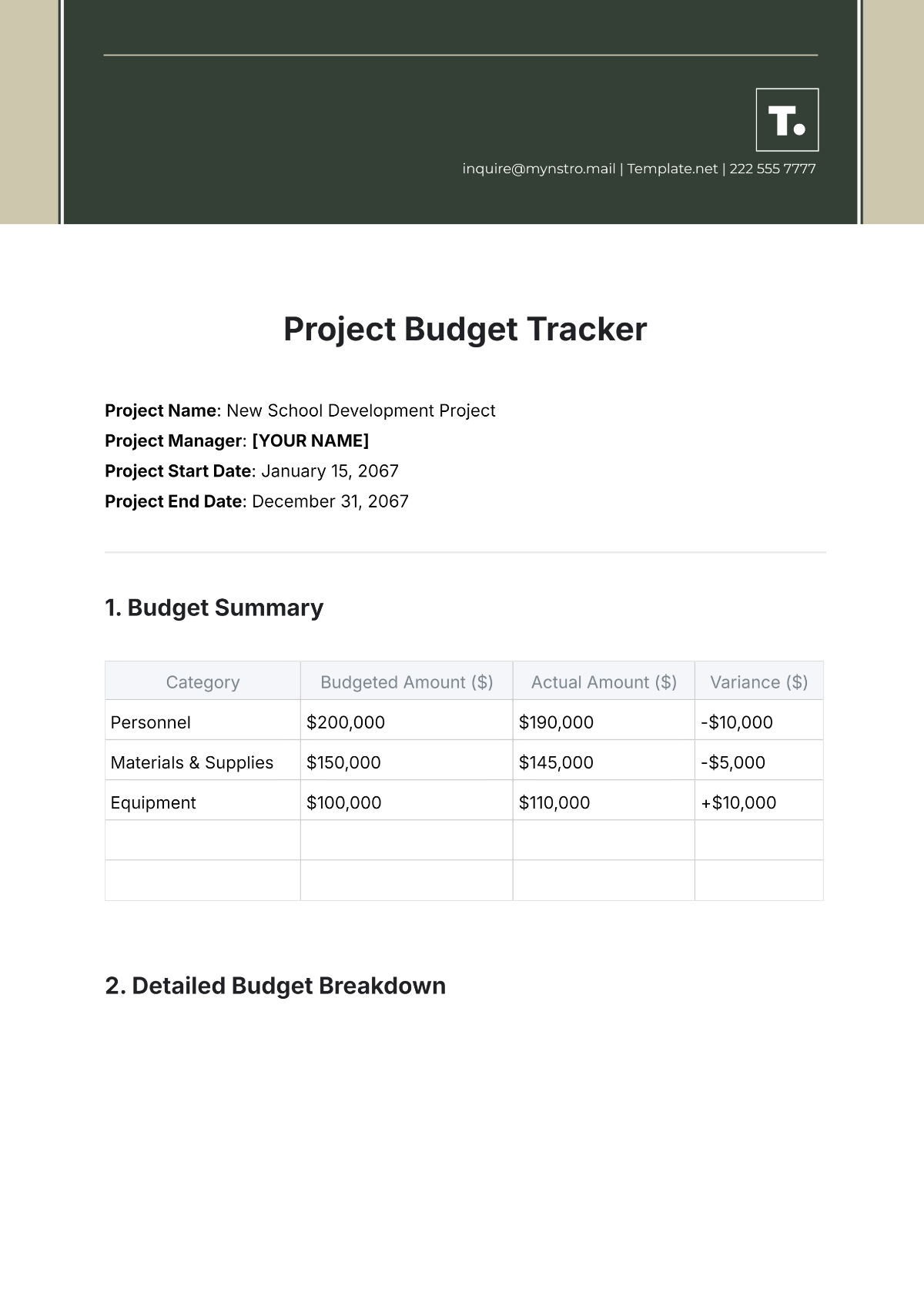 Project Budget Tracker Template - Edit Online & Download