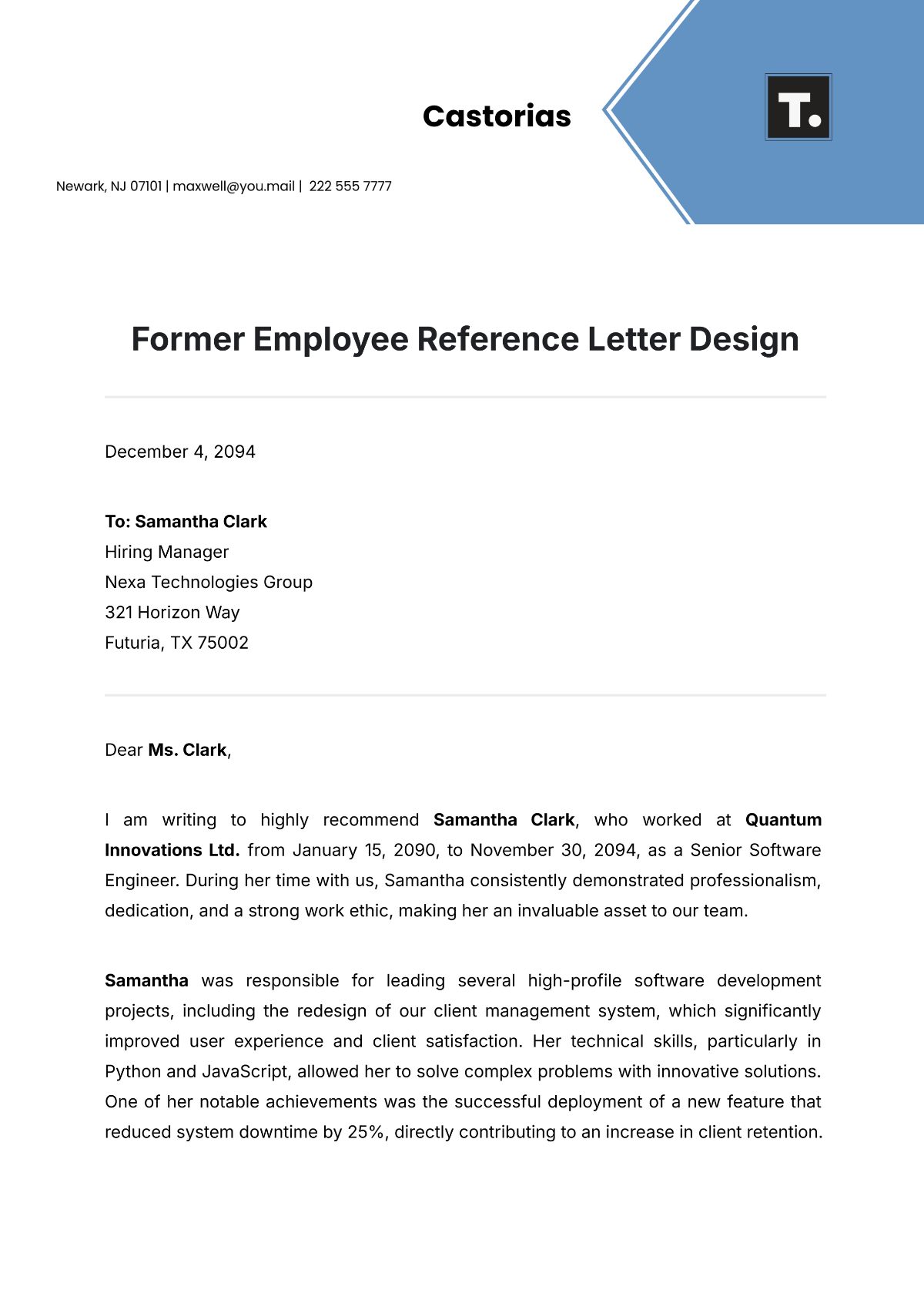 Former Employee Reference Letter Design Template - Edit Online & Download