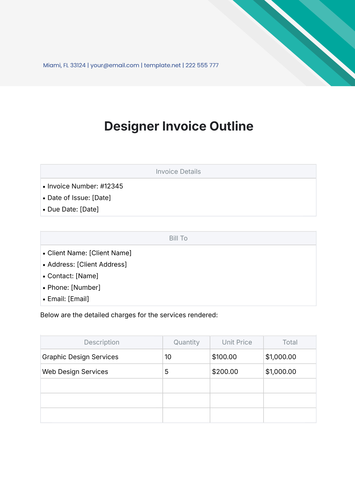 Designer Invoice Outline Template - Edit Online & Download