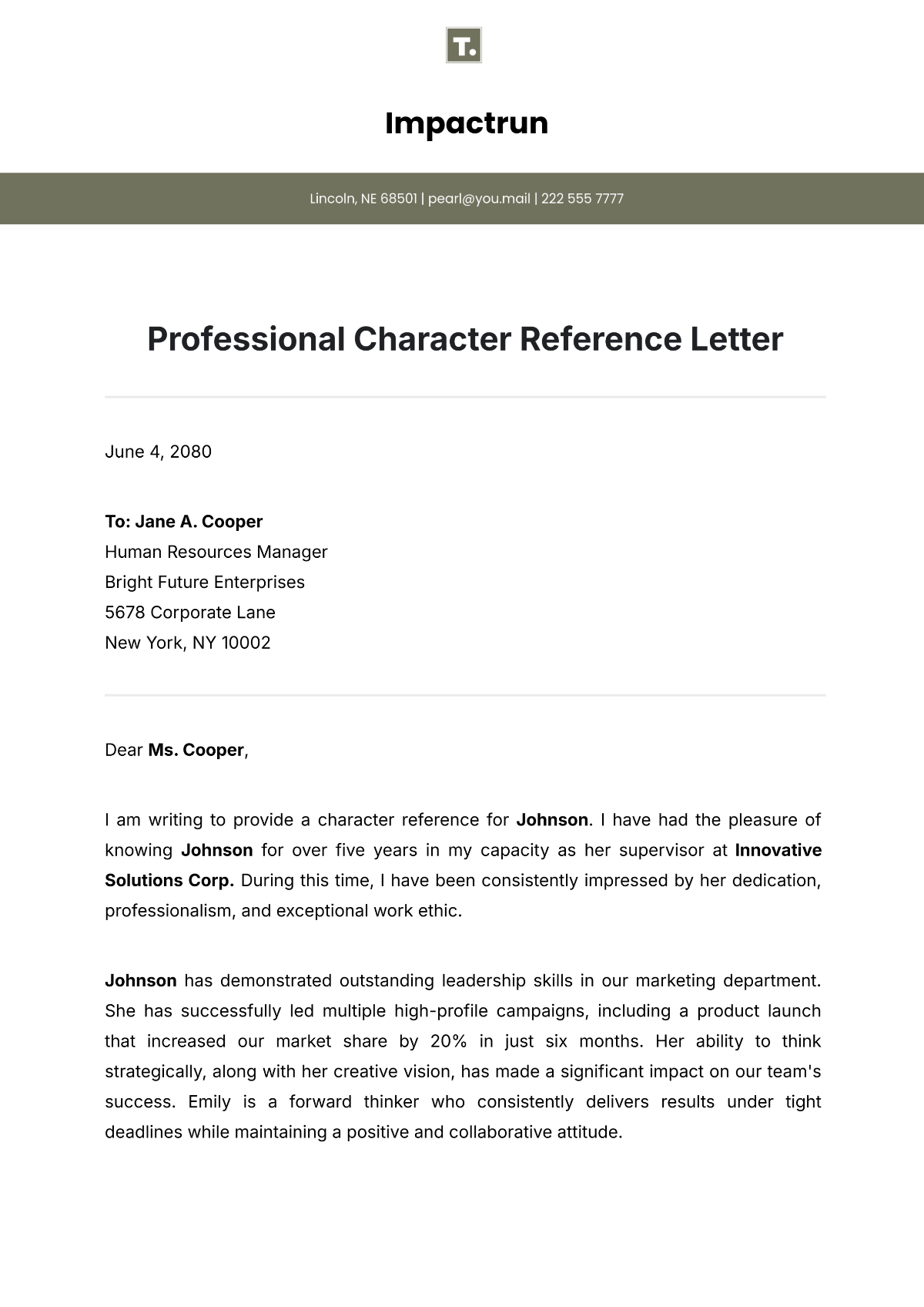 Professional Character Reference Letter Template - Edit Online & Download