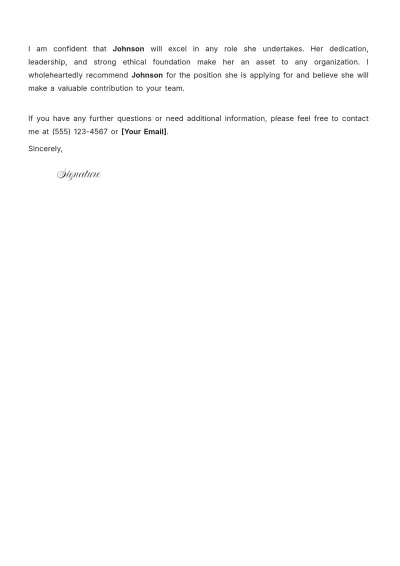 Free Professional Character Reference Letter Template to Edit Online