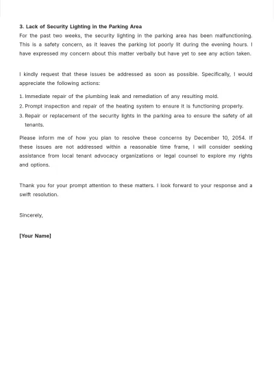 Free Tenant Rights And Advocacy Complaints Letter For Landlord Template to Edit Online