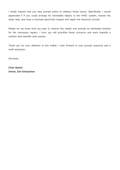 Free Commercial Property Complaint Letter For The Landlord Template to Edit Online