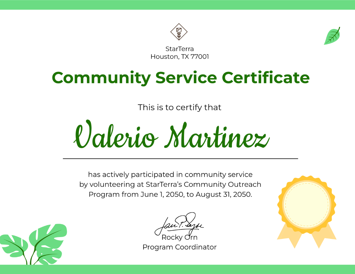 Free Editable Community Service Certificate Template - Edit Online & Download