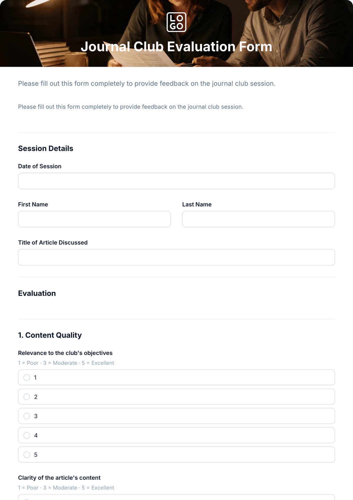 Free Journal Club Evaluation Form Template To Edit Online