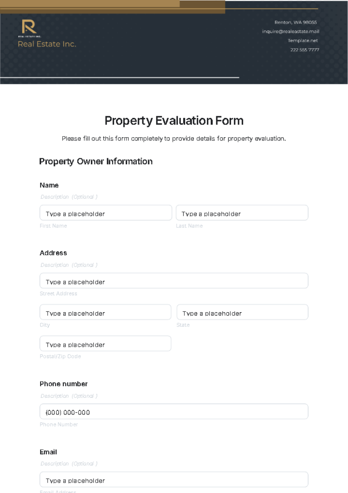 Property Evaluation Form Template - Edit Online & Download