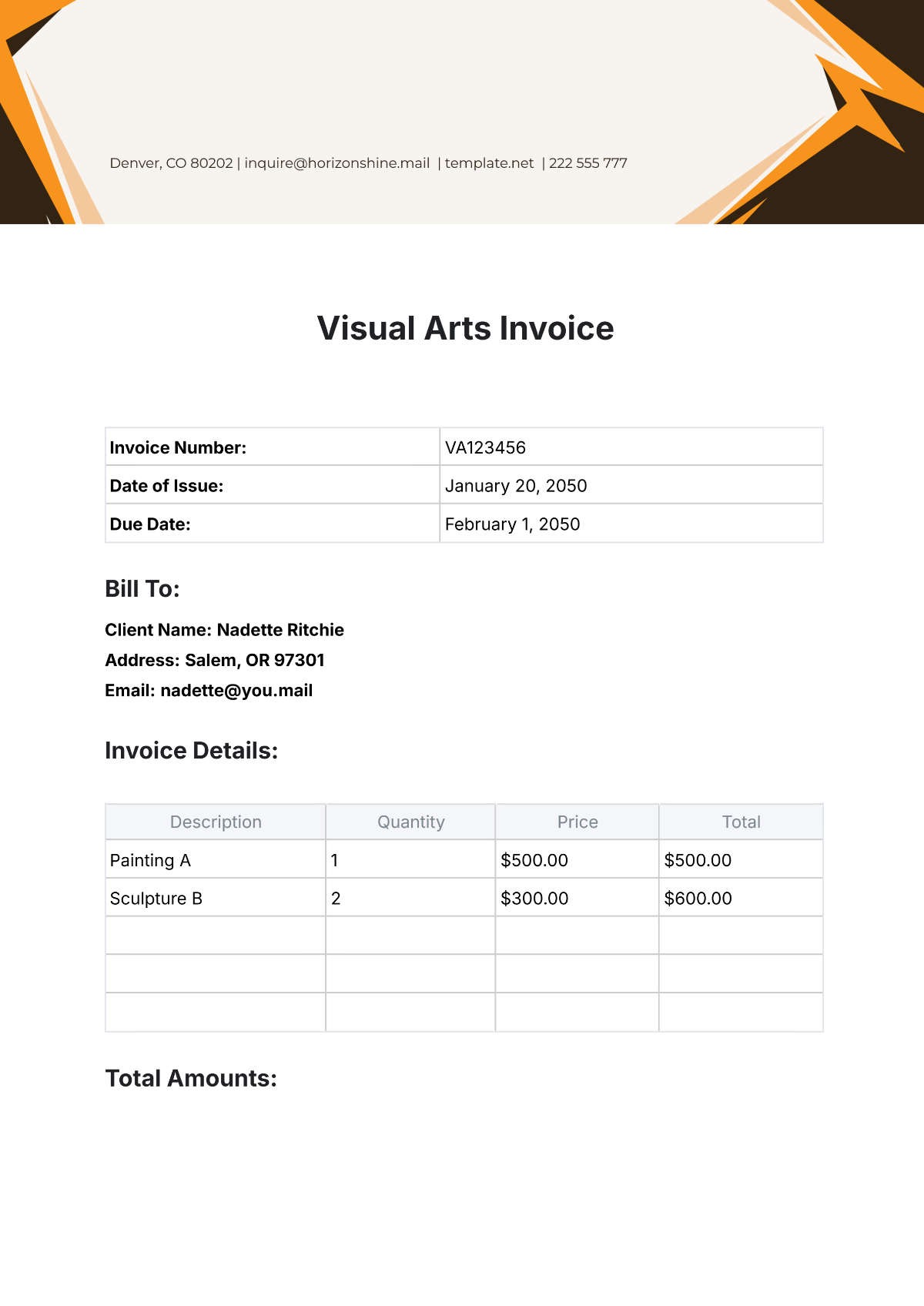 Visual Arts Invoice Template - Edit Online & Download