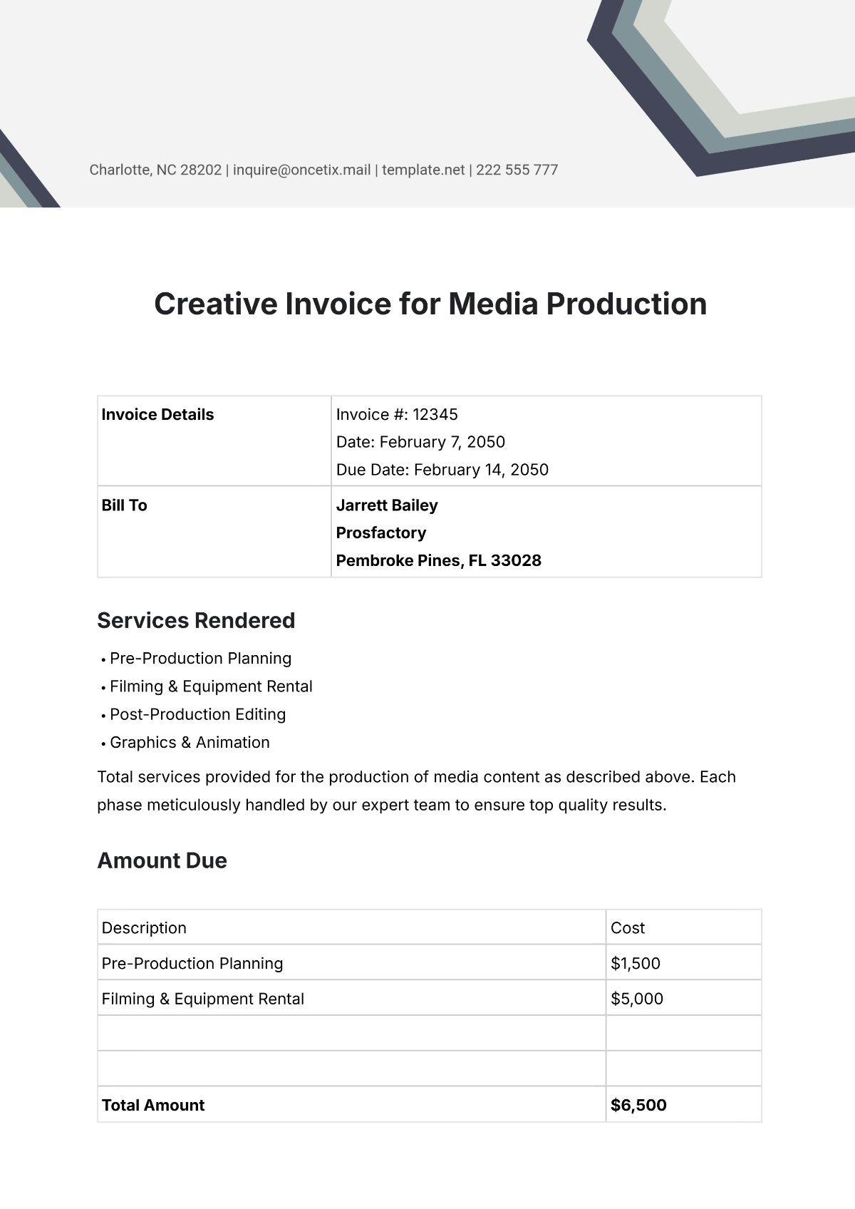 Creative Invoice Template for Media Production - Edit Online & Download