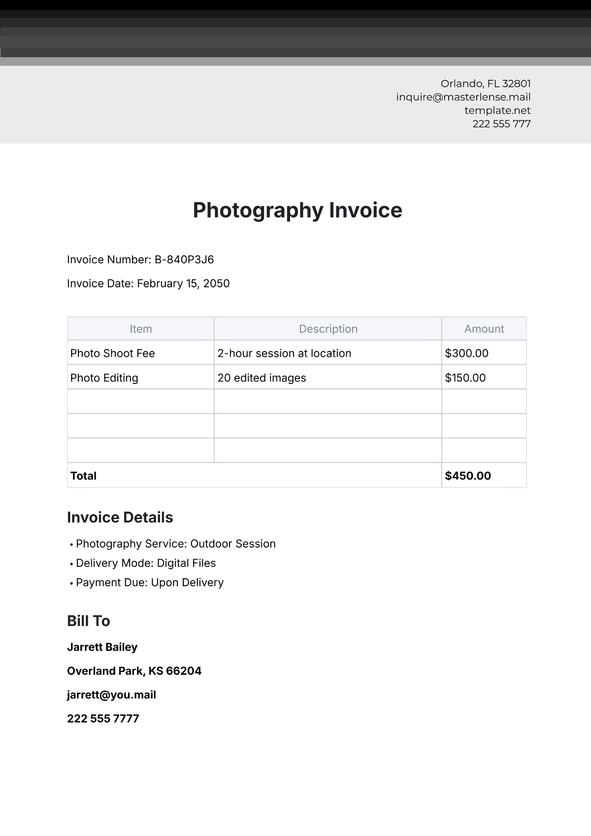 Photography Invoice Template - Edit Online & Download