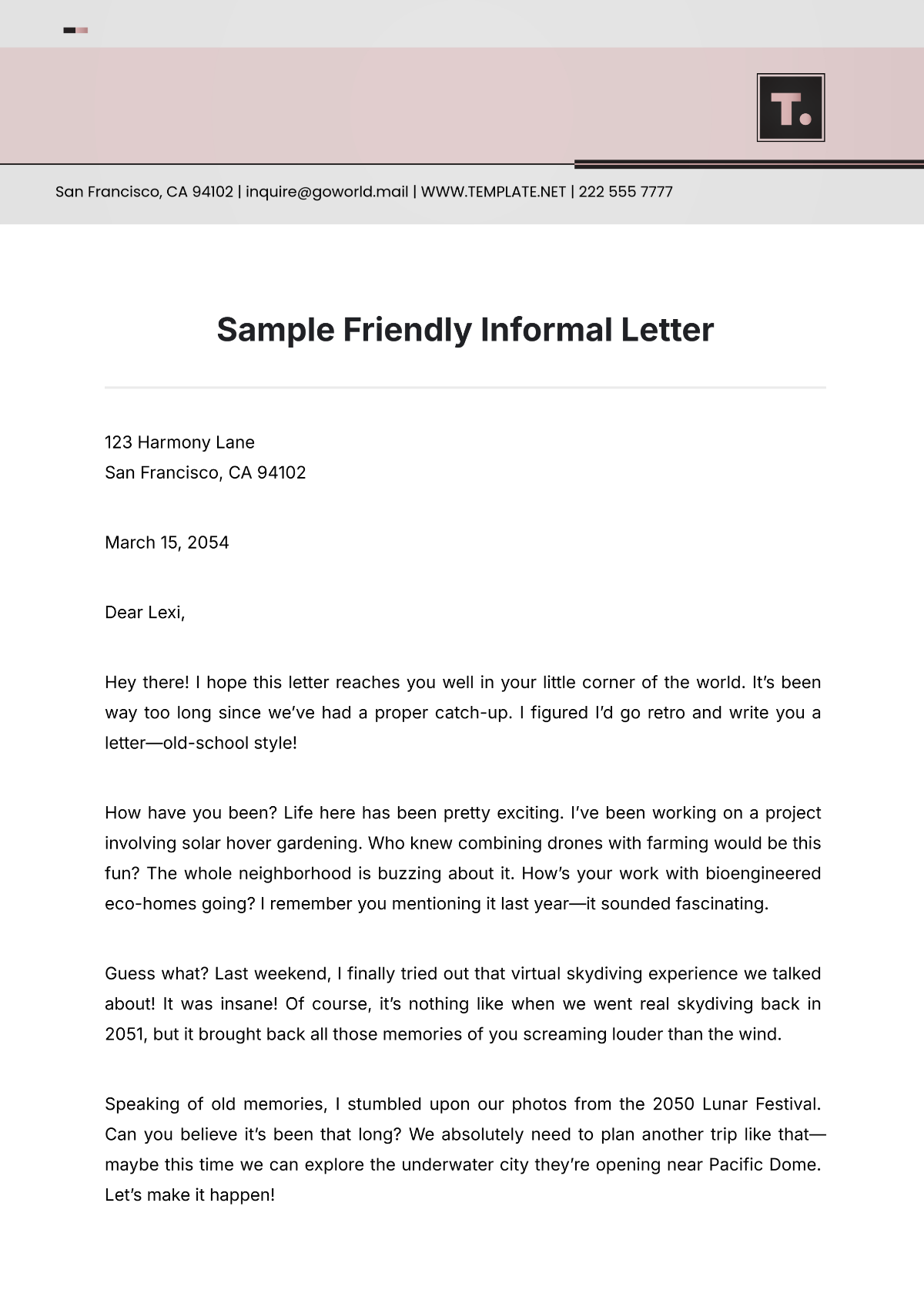 Sample Friendly Informal Letter Template