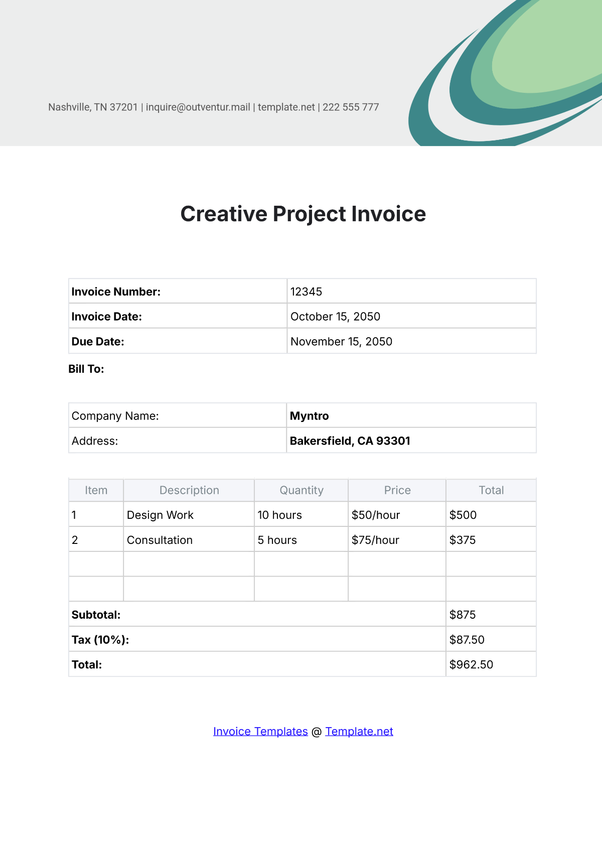 Creative Project Invoice Template - Edit Online & Download