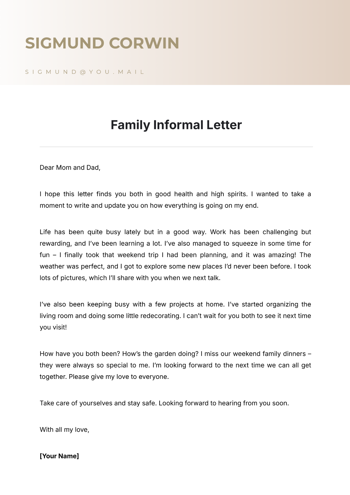 Family Informal Letter Template