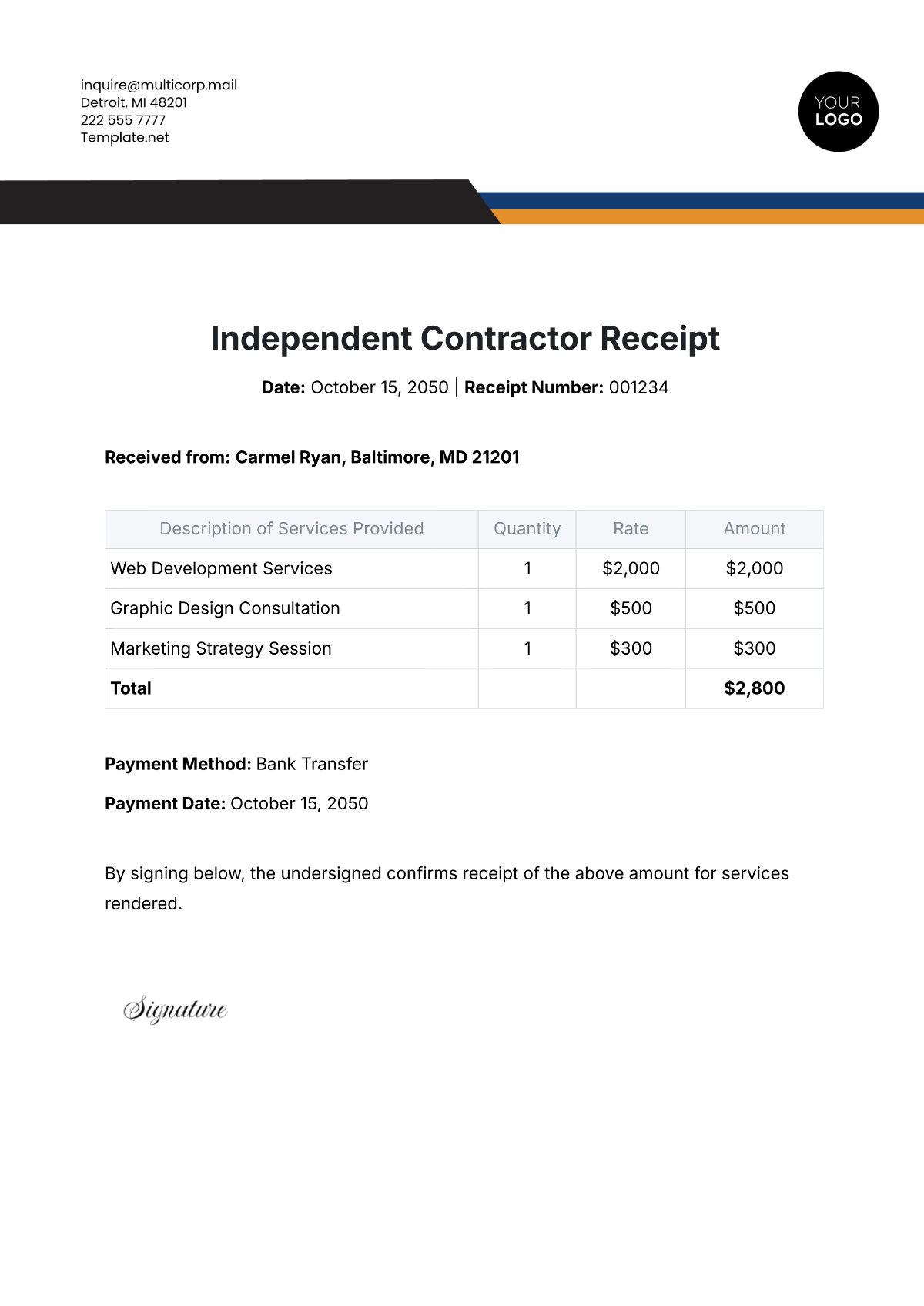 Independent Contractor Receipt Template - Edit Online & Download