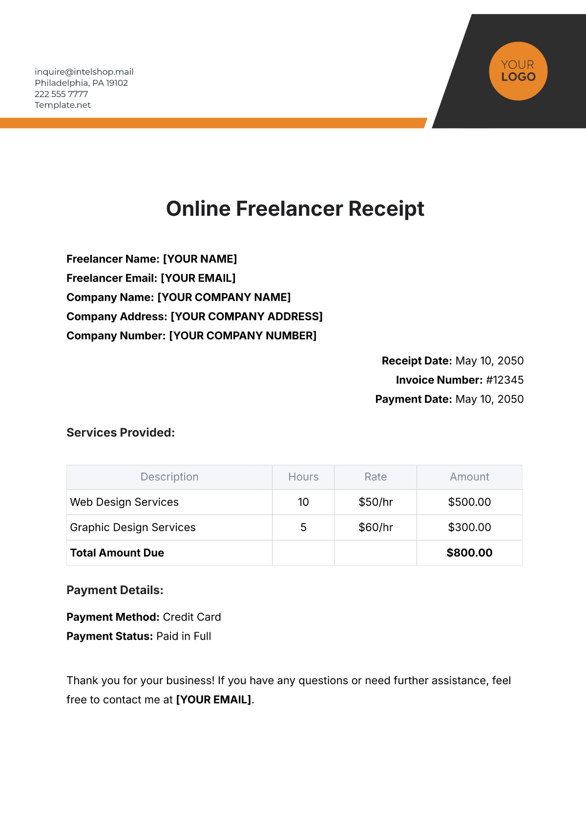 Online Freelancer Receipt Template - Edit Online & Download