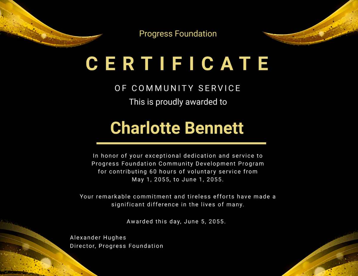 Free Gold Design Community Service Certificate Template - Edit Online & Download