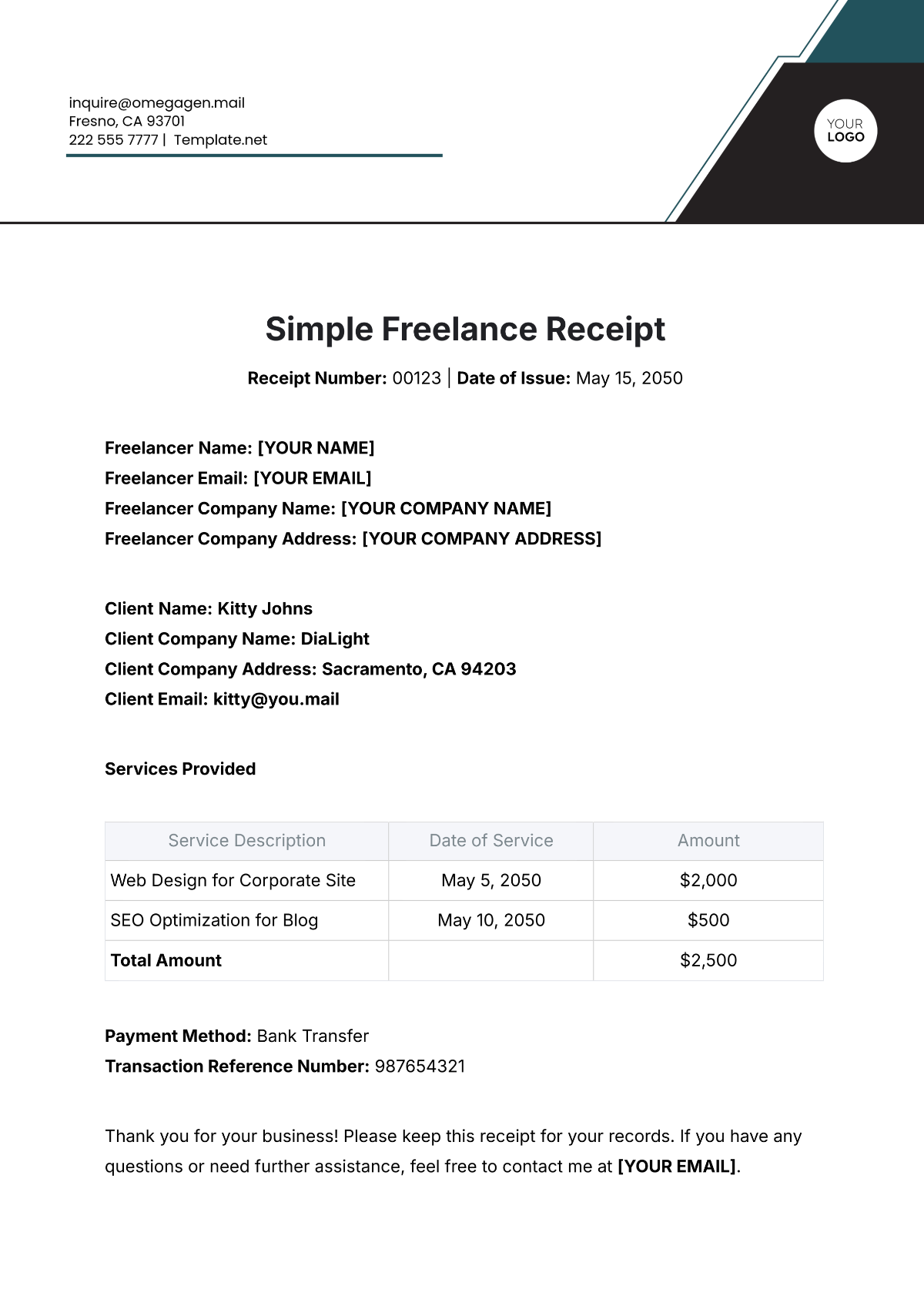 Simple Freelance Receipt Template - Edit Online & Download