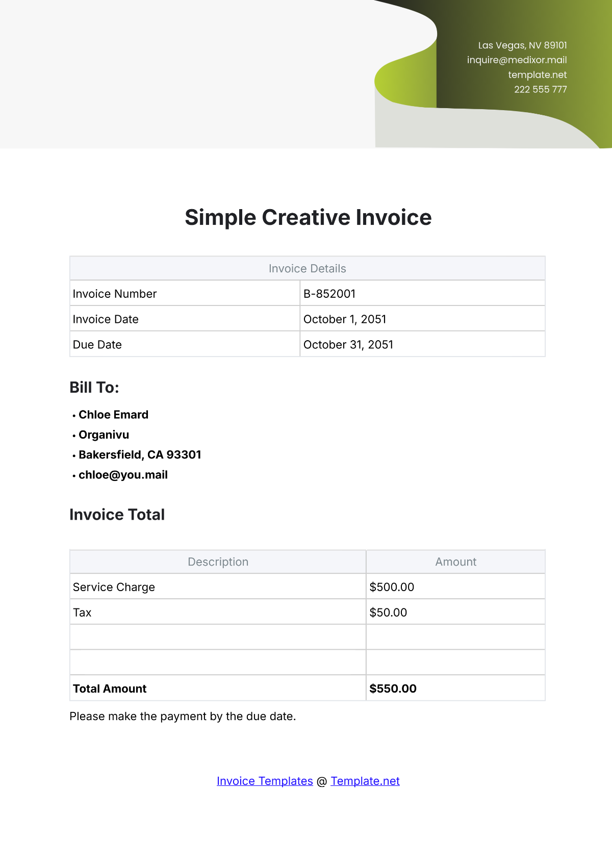 Simple Creative Invoice Template - Edit Online & Download