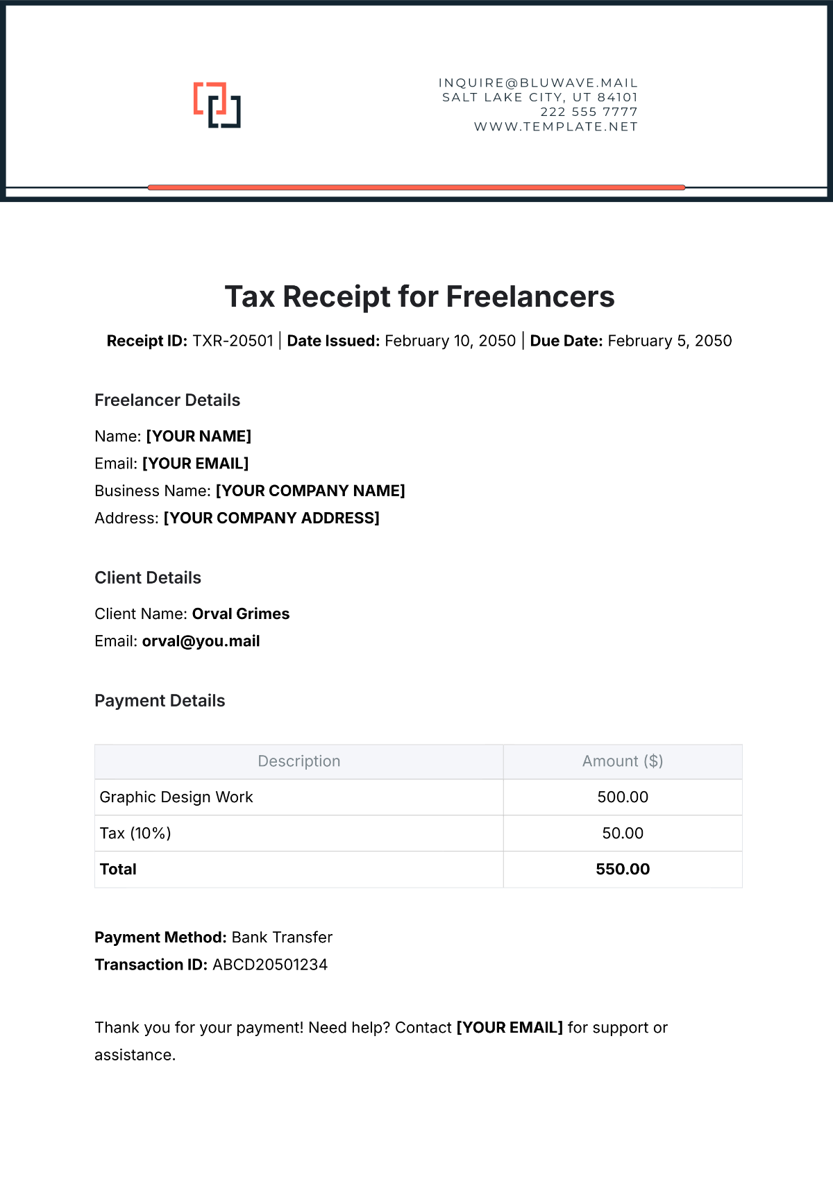 Tax Receipt for Freelancers Template - Edit Online & Download