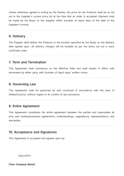 Free Simple Supply and Purchase Agreement Template to Edit Online