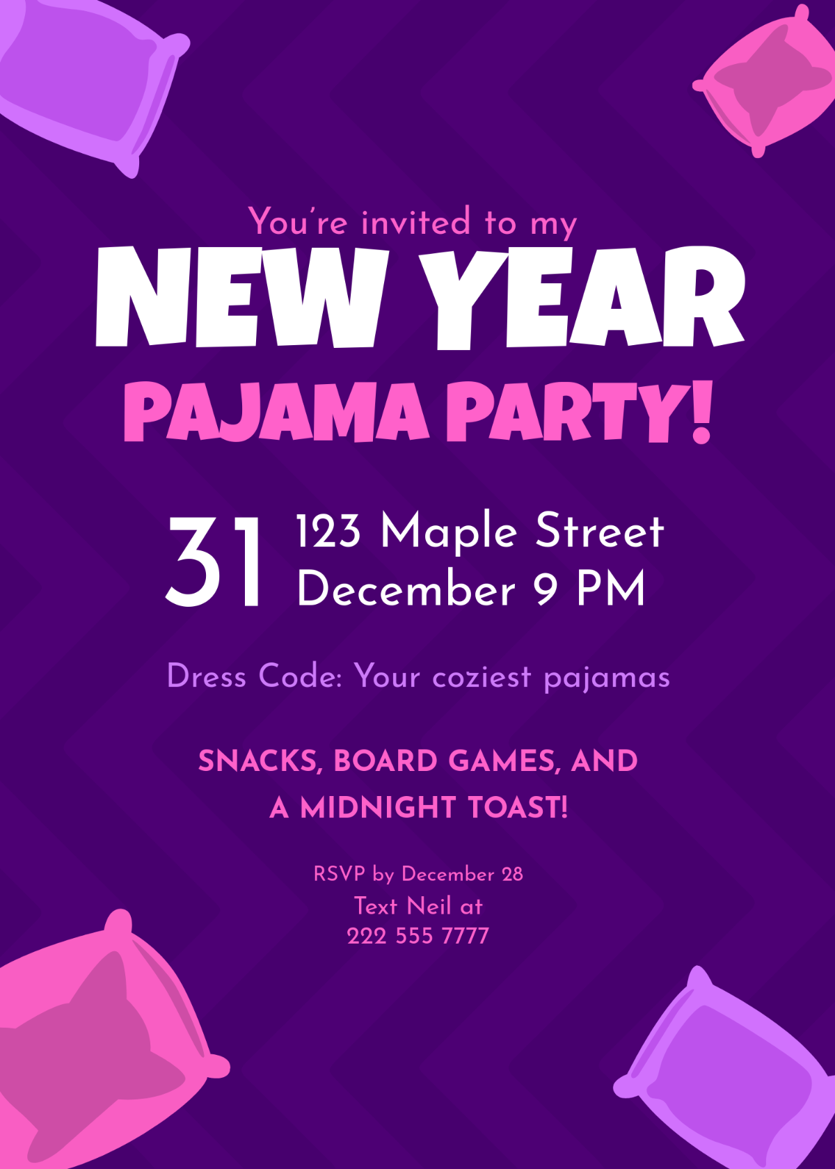 Free New Year Pajama Party Invitation Template - Edit Online & Download