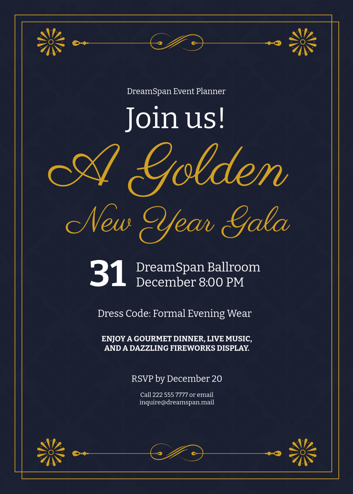 Free Gold Border New Year Invitation Template - Edit Online & Download