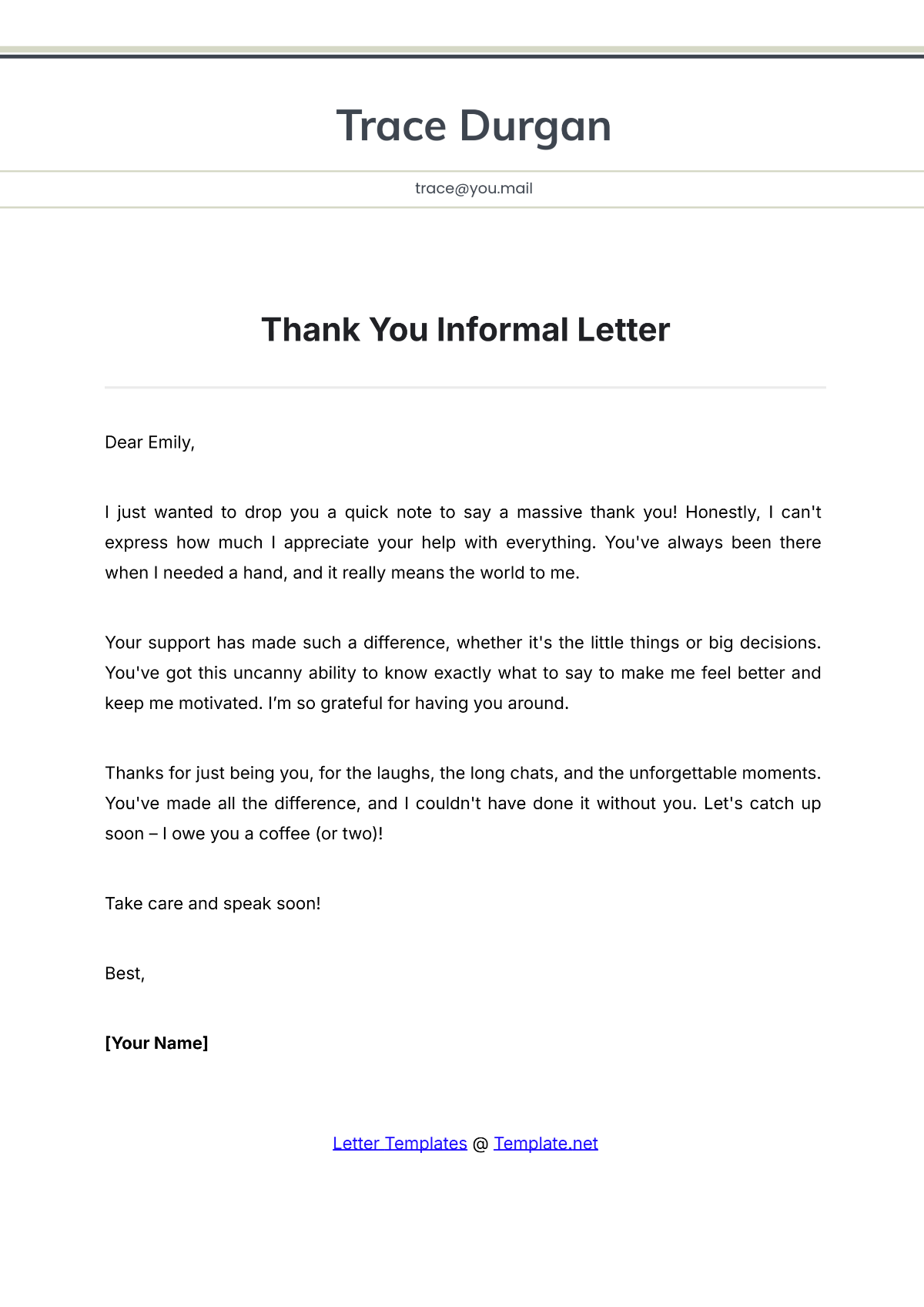 Thank You Informal Letter Template