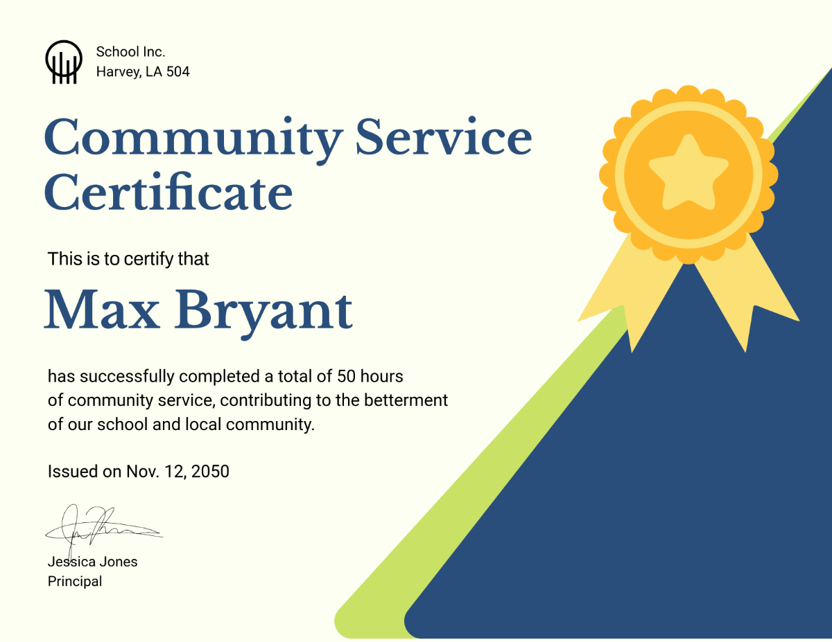 Free Community Service Certificate for School Template - Edit Online & Download