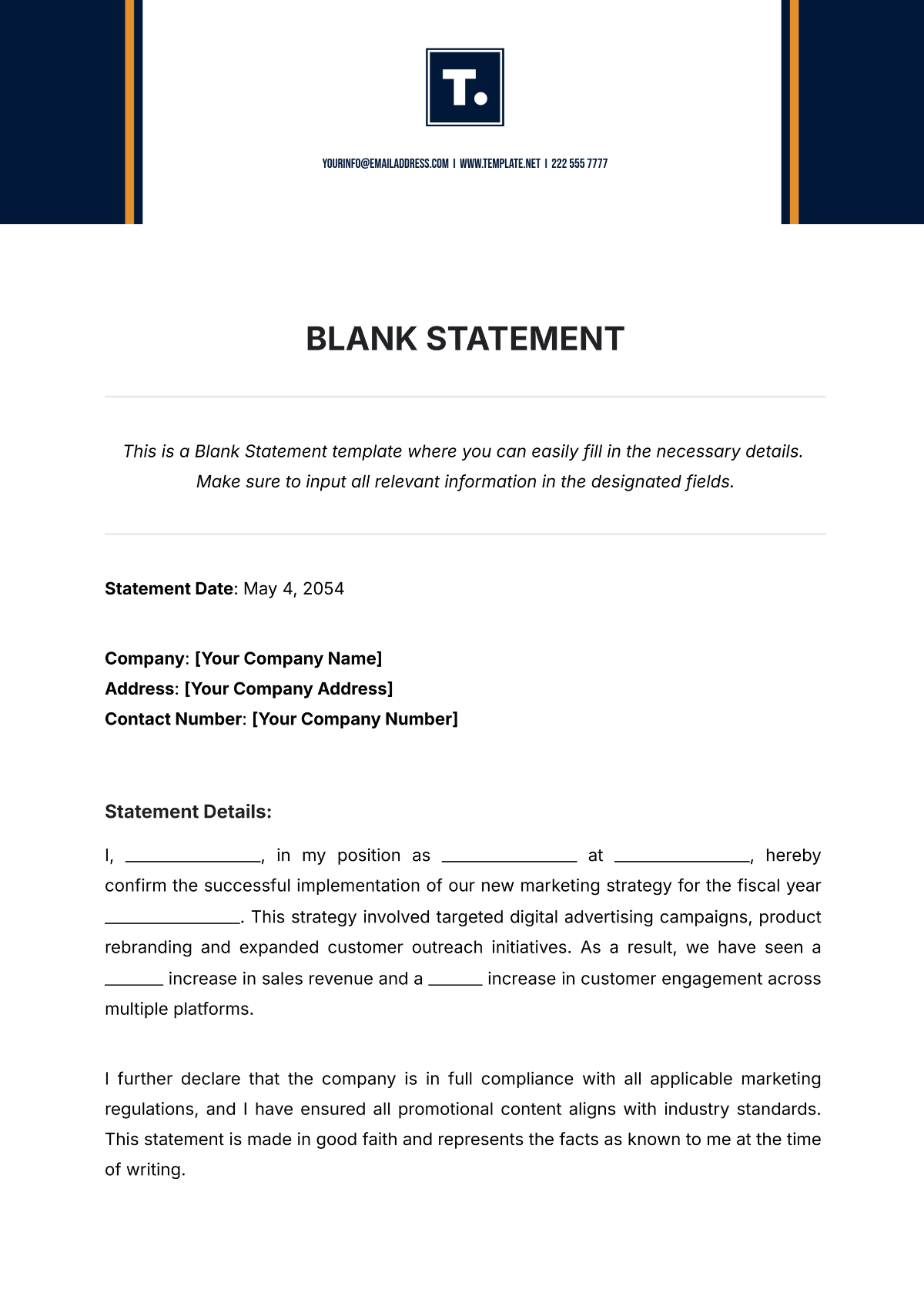 Blank Statement Template - Edit Online & Download